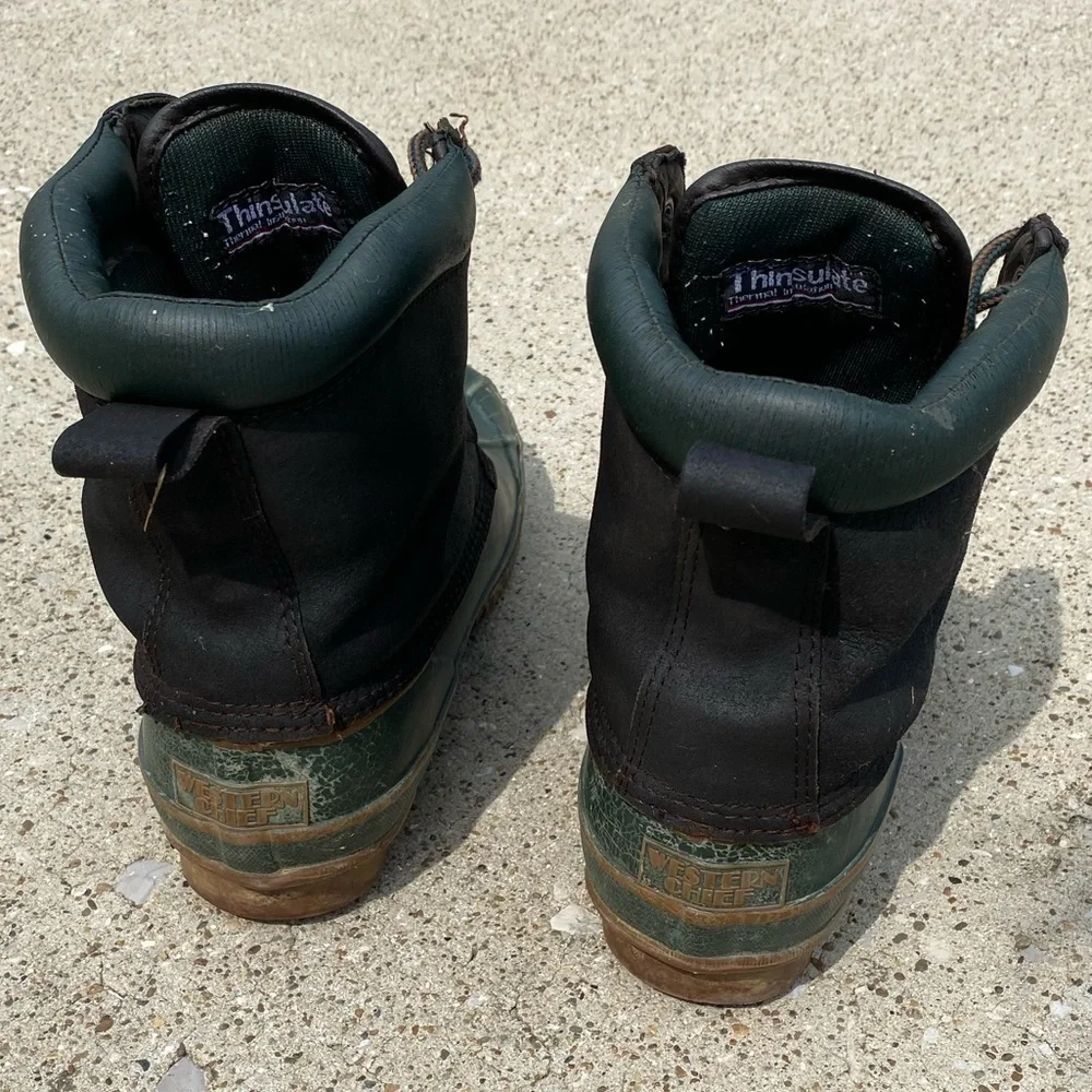 WESTERN CHIEF~STEEL SHANK~MENS~SIZE 9~GREEN~RUBBER BOOTS~WORK~RAIN~SNOW~USED~G22